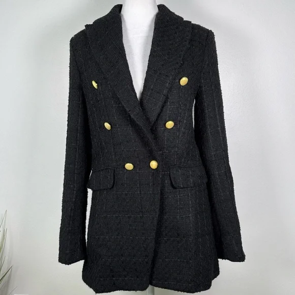 Jason Wu Tweed Double Breasted Blazer Jacket Womens Size Small Black Office - Picture 1 of 12